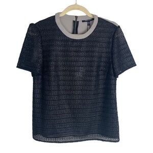 NWT Judith & Charles black grey short sleeve top blouse lace 8 $325